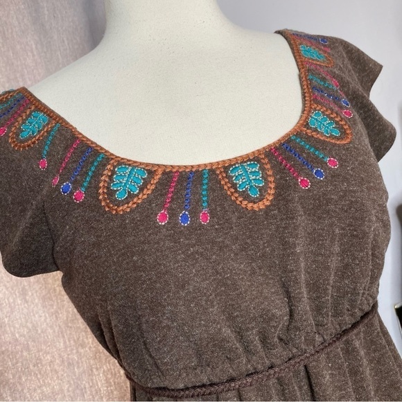Theme Brown Embroidered Wool Blend Dress - Picture 2 of 6